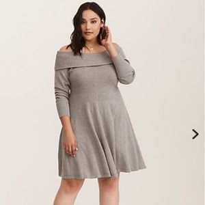 Torrid 2X off shoulder grey sweater dress
